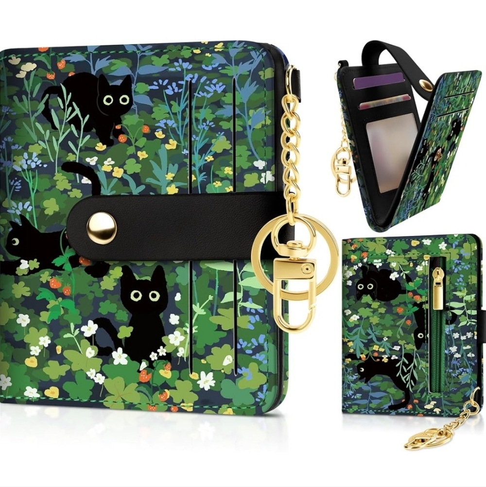 Floral Black Cat Wallet Case